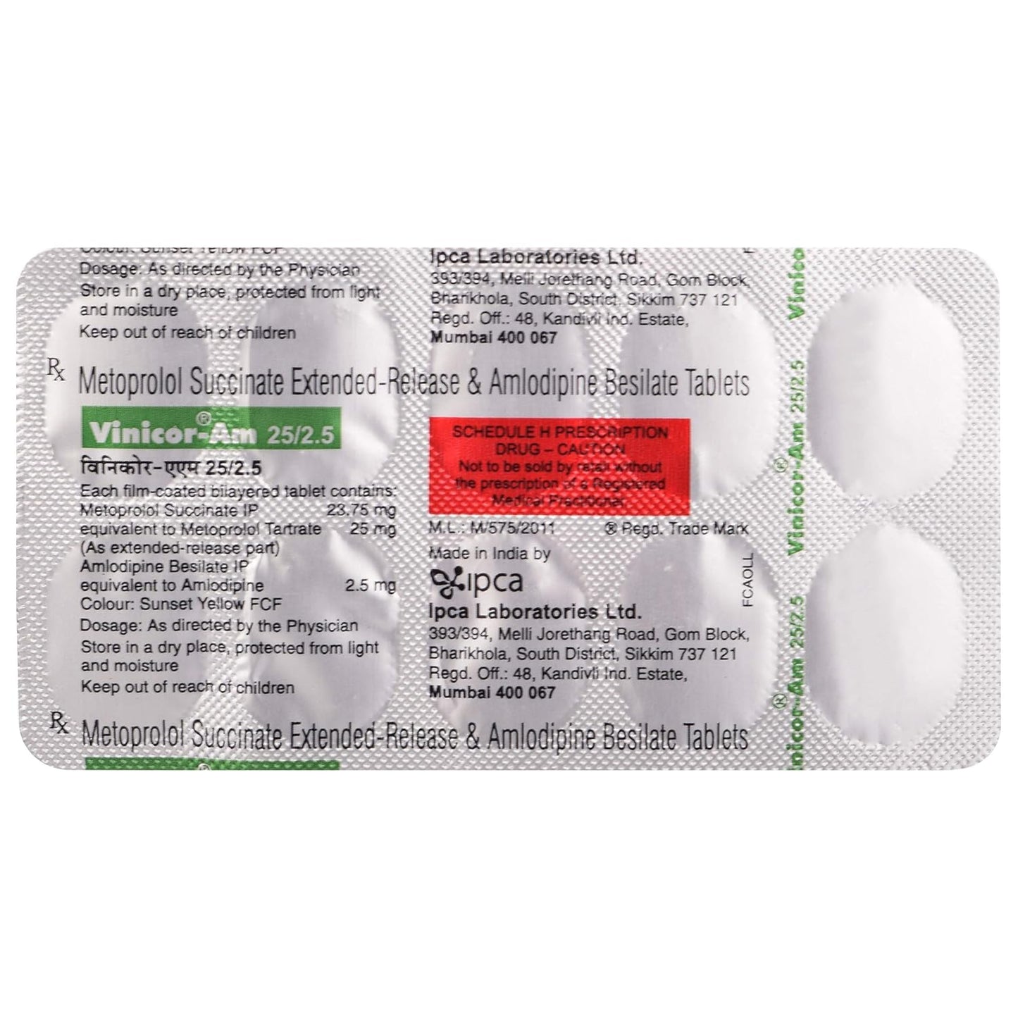 Vinicor AM 25/2.5 - Strip of 10 Tablets