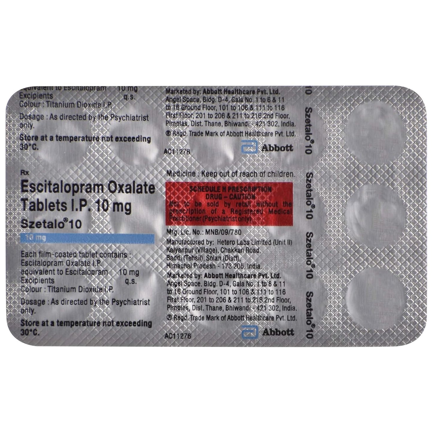 Szetalo 10 - Strip of 15 Tablets