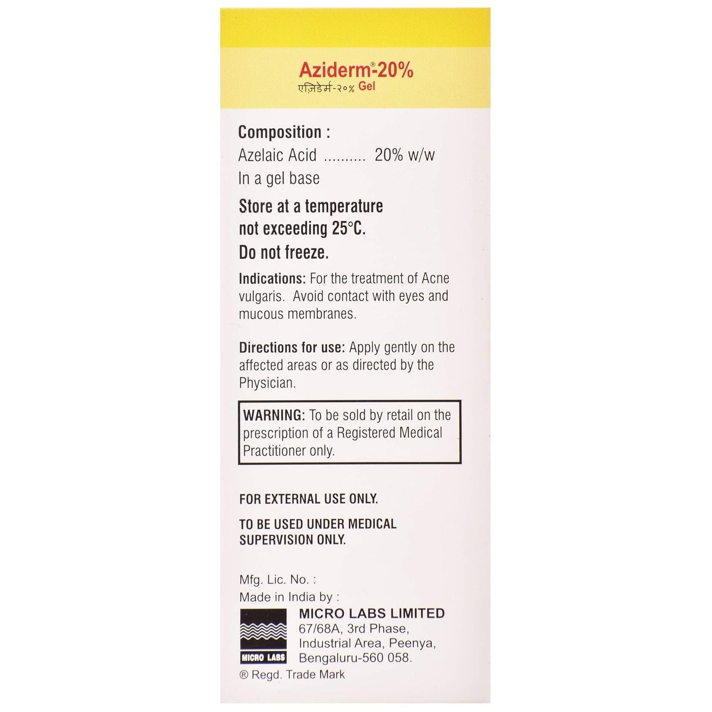 Aziderm-20% - Tube of 15 gm Gel