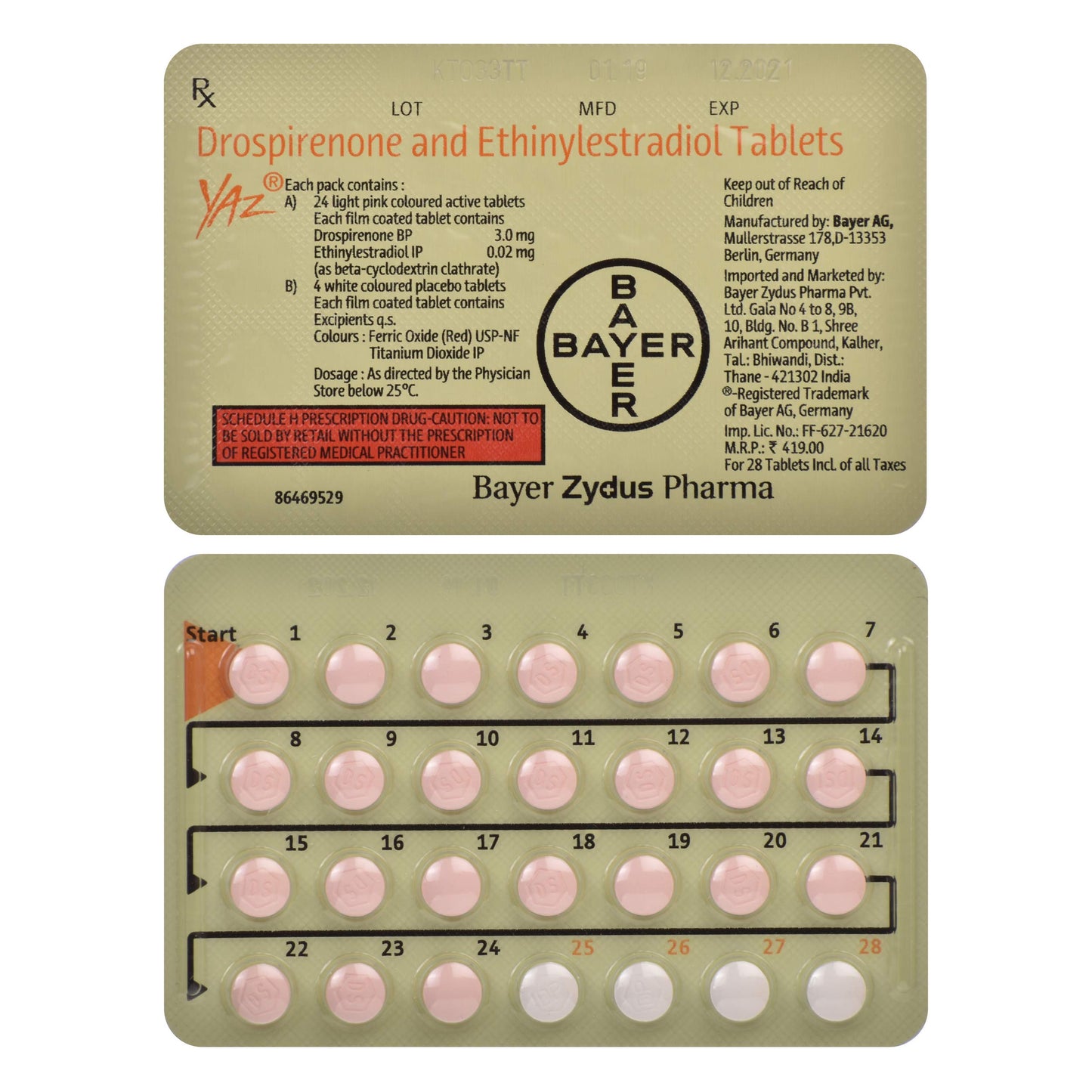 Yaz - Strip of 28 Tablets