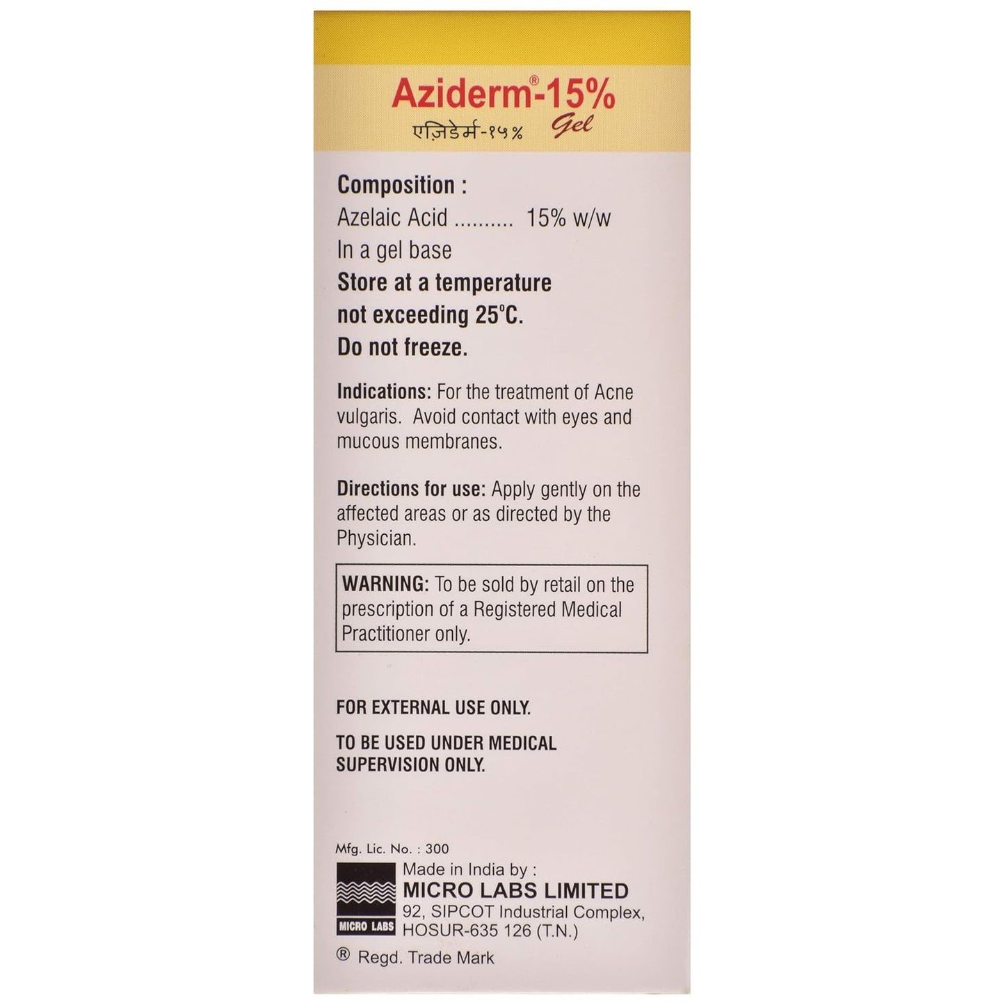 Aziderm - 15% - Tube of 15 gm Gel