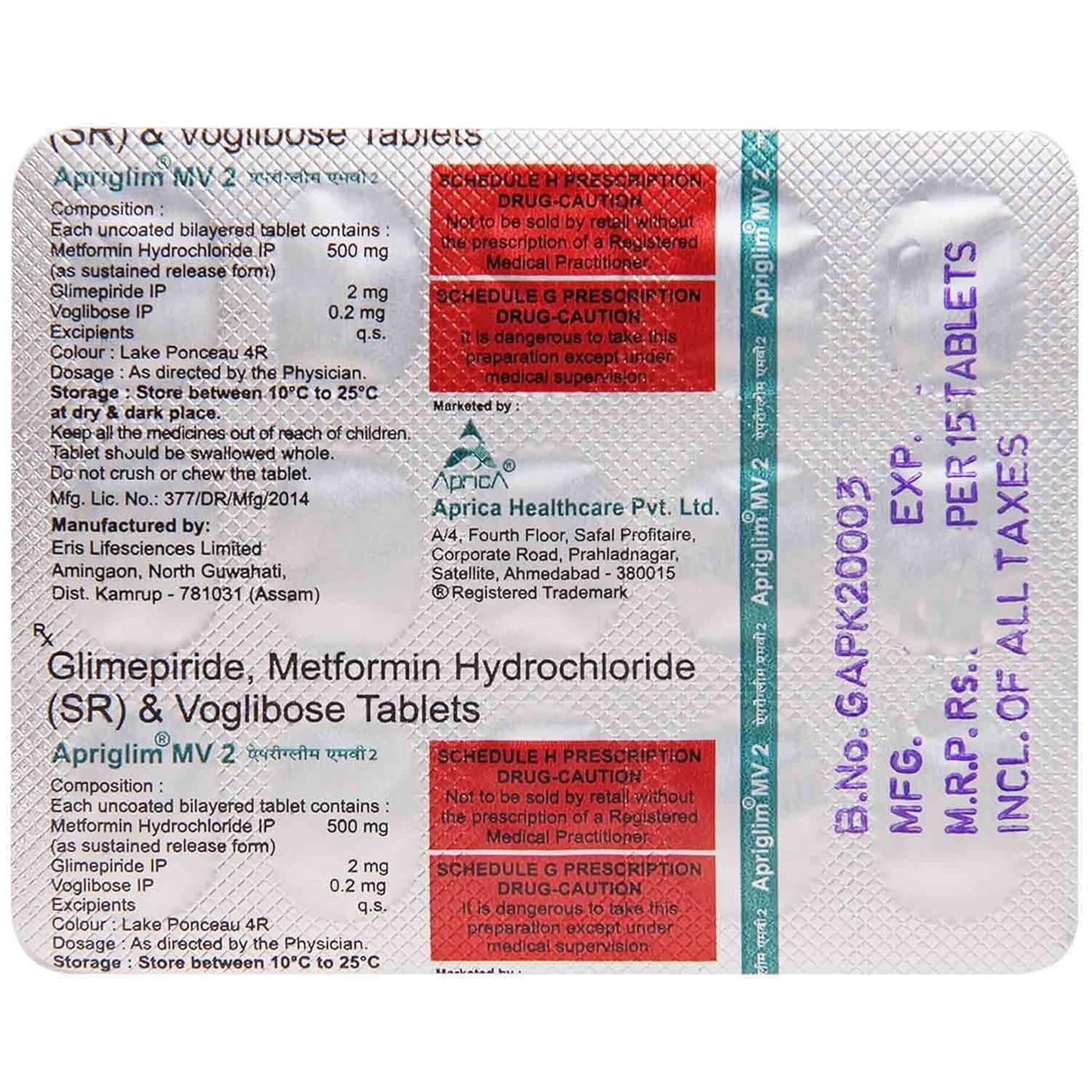 APRIGLIM-MV 2MG - Strip of 15 Tablets