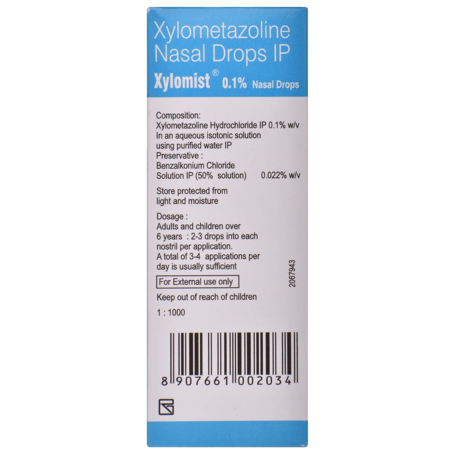 Xylomist 0.1% - Bottel of 10 ml Nasal Drops