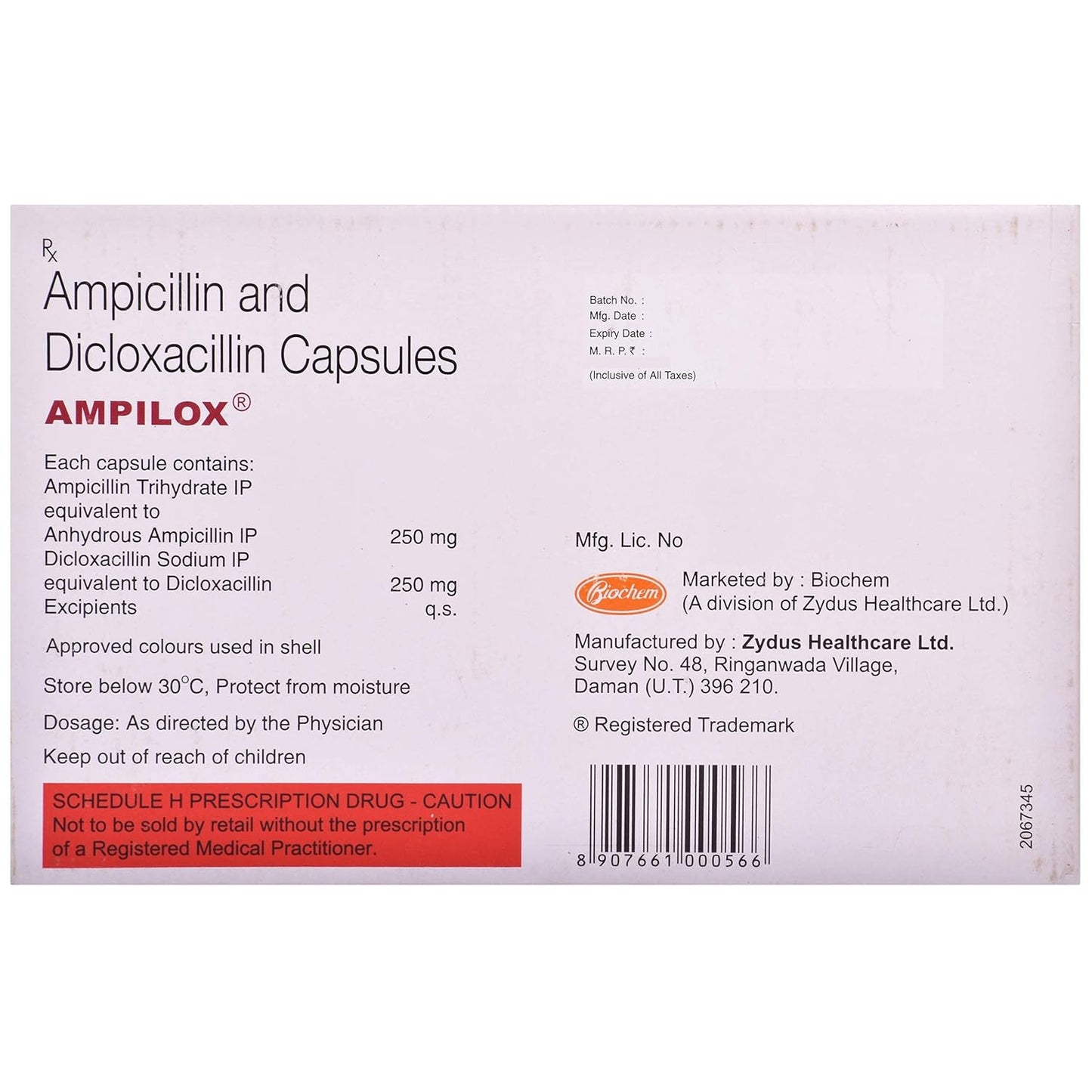 Ampilox 250mg/250mg - Strip of 15 Capsules