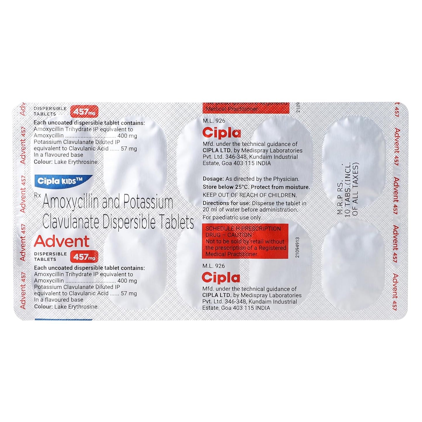 Advent 457 DT - Strip of 10 Tablets