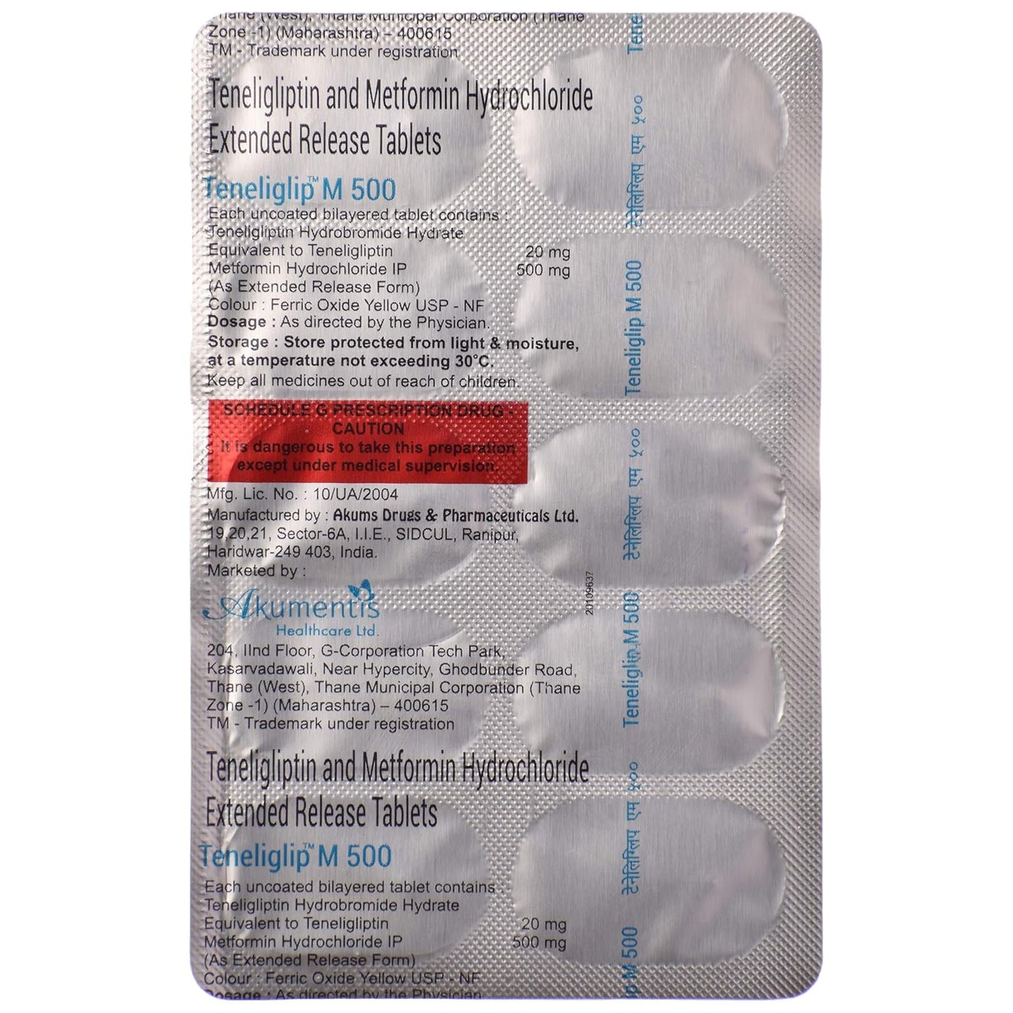 Teneliglip M 500 - Strip of 10 Tablets