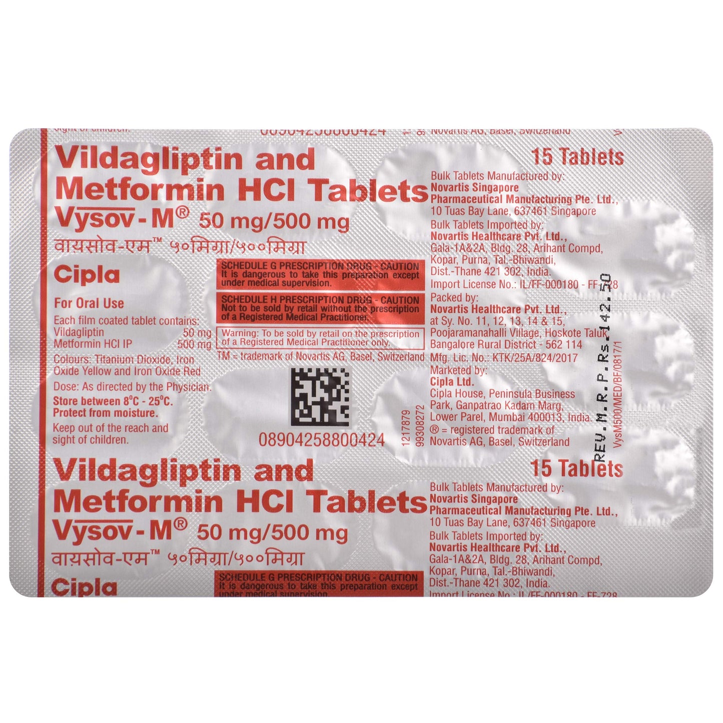 Vysov-M 50 mg/500 mg - Strip of 15 Tablets