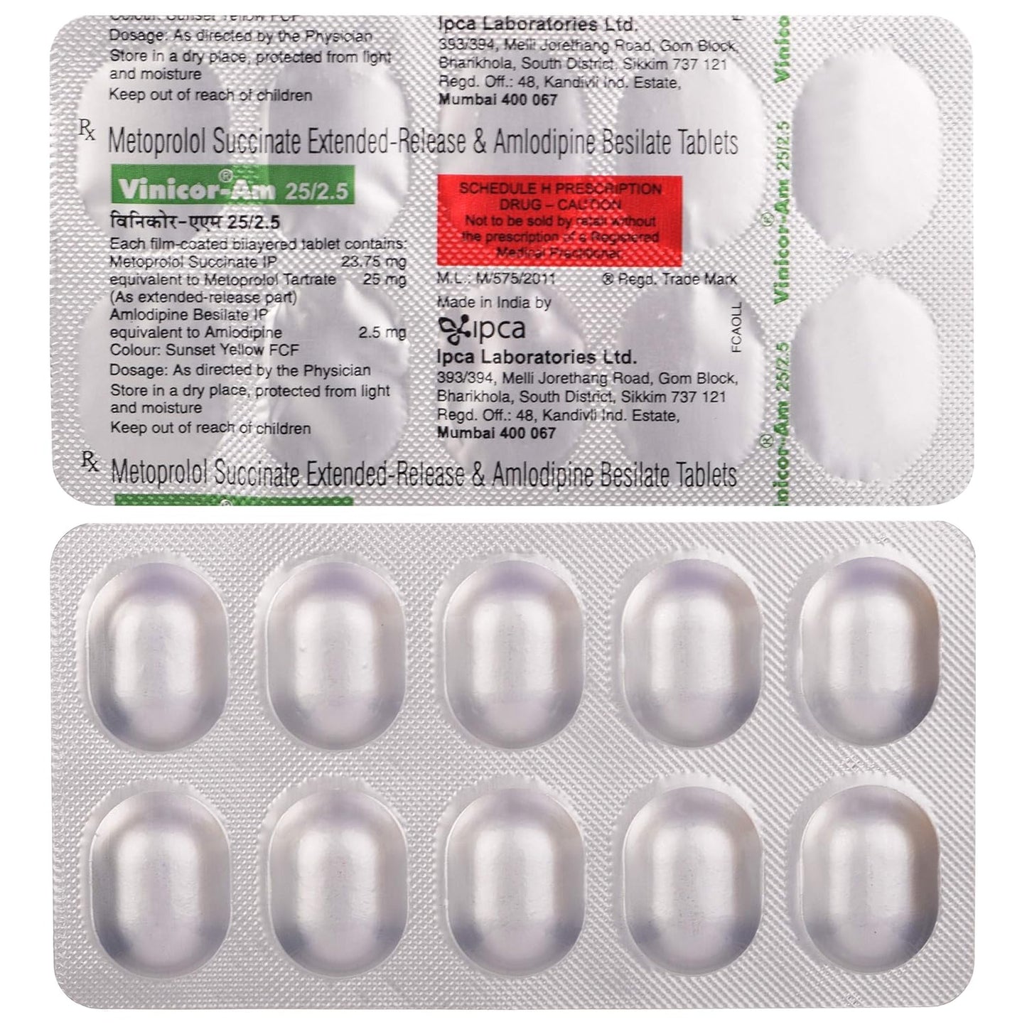 Vinicor AM 25/2.5 - Strip of 10 Tablets