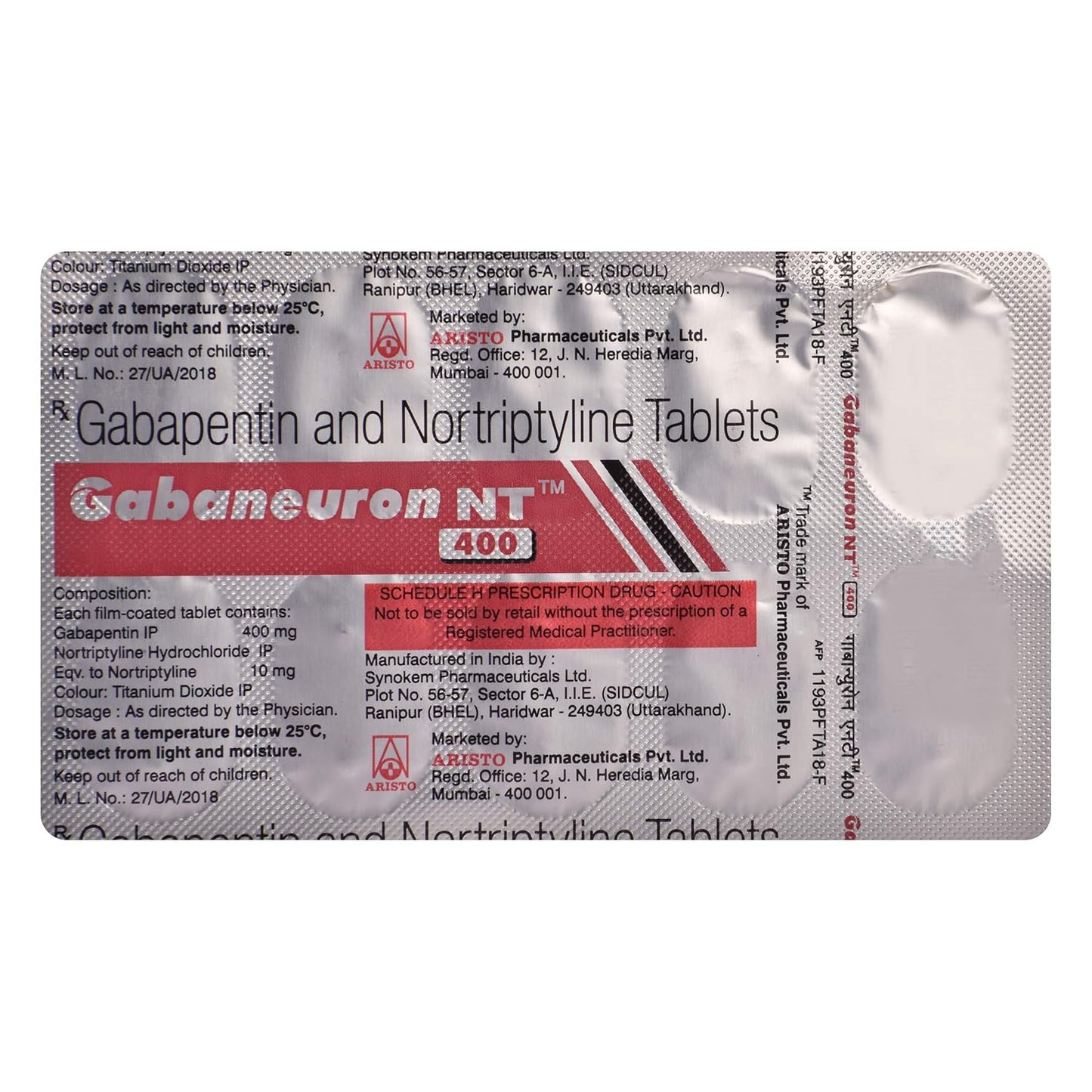 Gabaneuron NT 400 - Strip of 10 Tablets