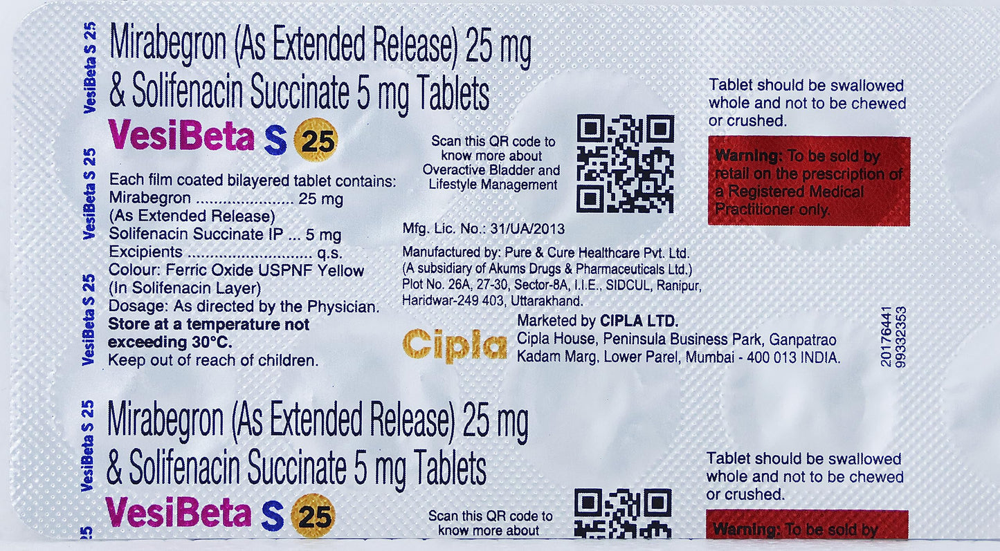 Vesibeta S 25 - Strip of 10 Tablets