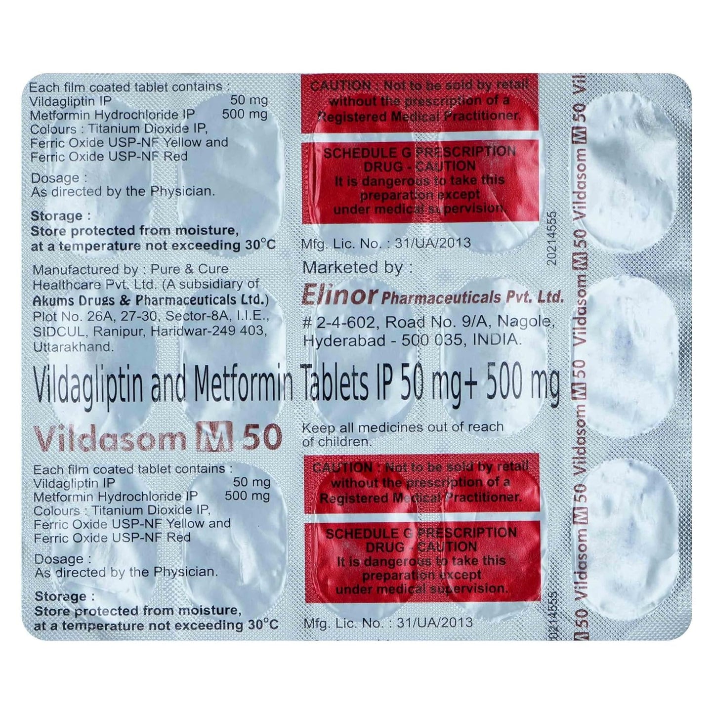 Vildasom M 50/500 -Strip of 15 Tablets