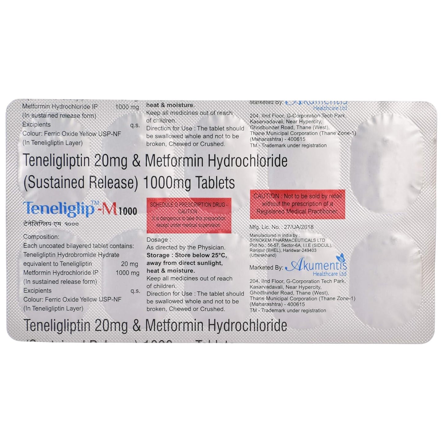 Teneliglip-M1000 - Strip of 10 Tablets