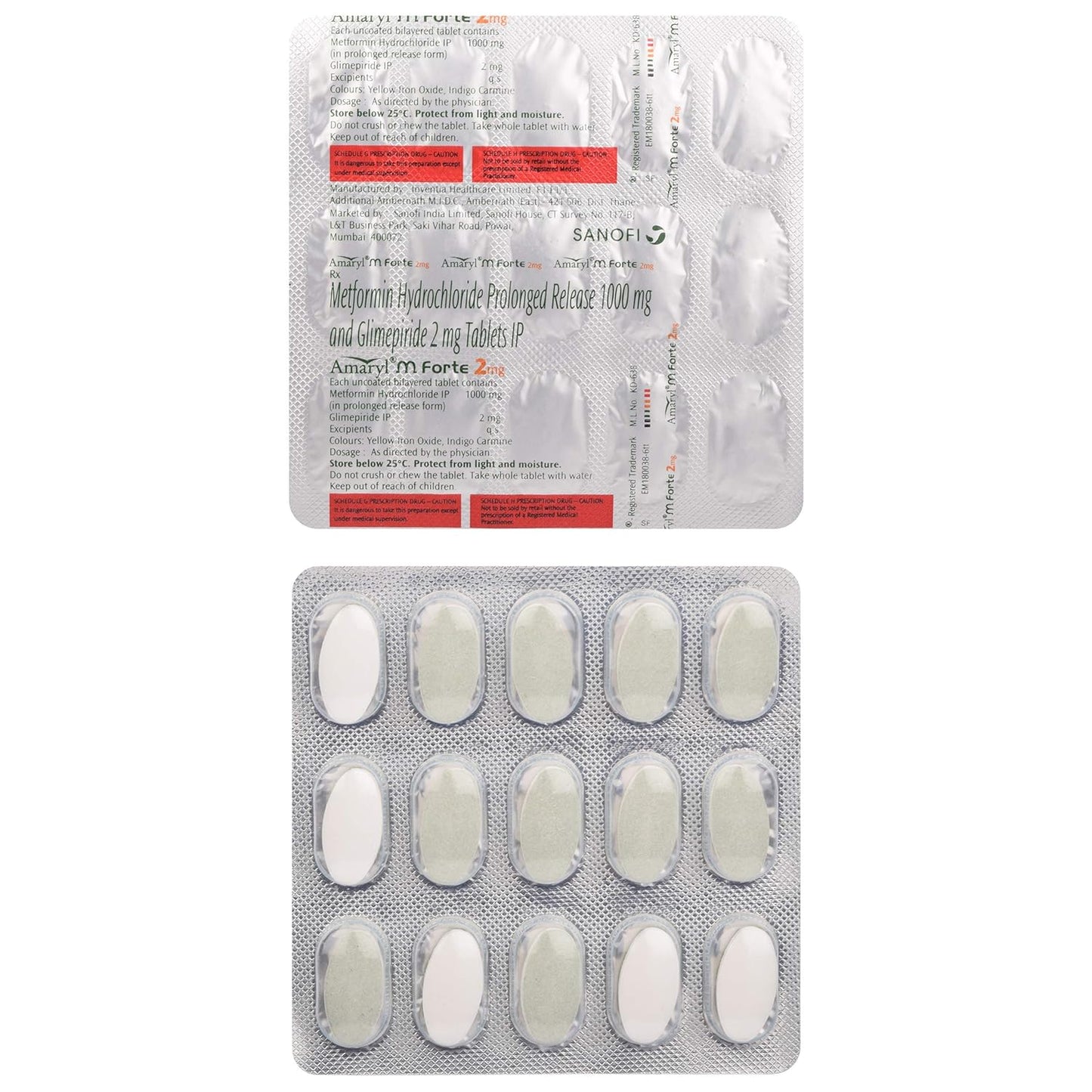 Amaryl M Forte 2mg - Strip of 15 Tablets