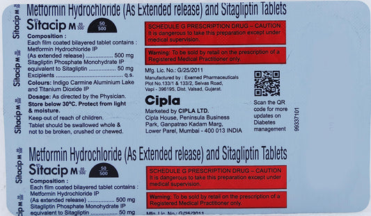 Sitacip M 50/500 - Strip of 10 Tablets