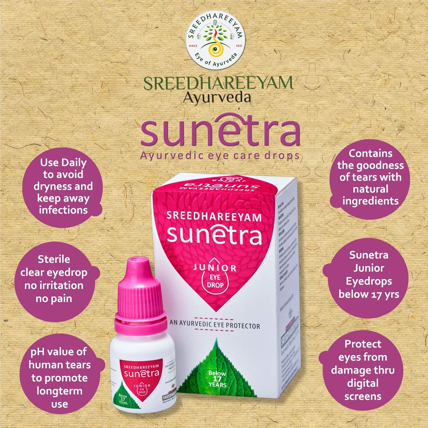 Sreedhareeyam Ayurveda Sunetra Junior Herbal Eyedrops (Below 17 years age)