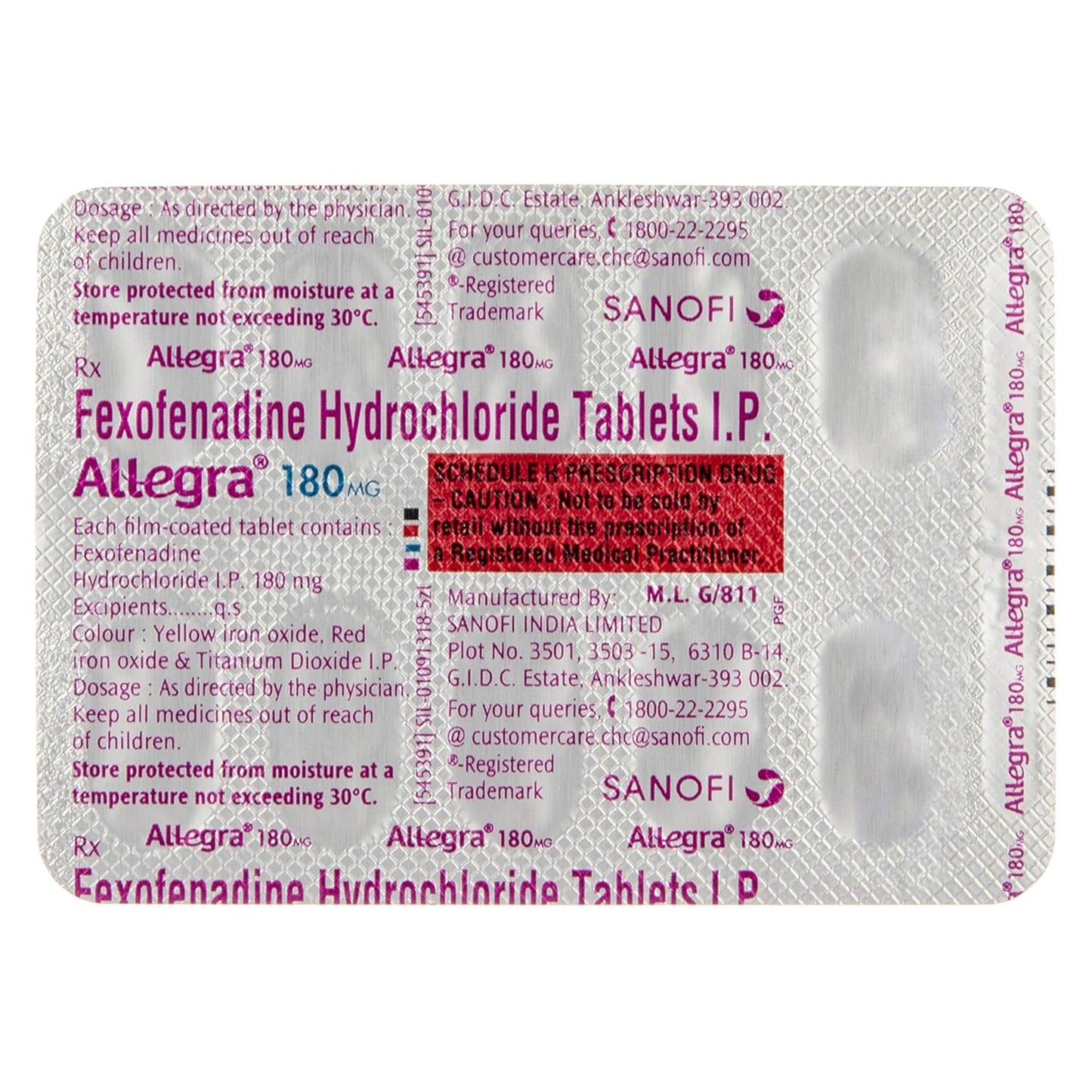 Allegra 180 mg - Strip of 10 Tablets