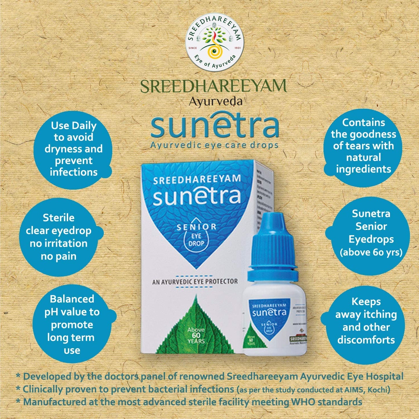 Sreedhareeyam Ayurveda Sunetra Senior Herbal Eyedrops (Above 60 years Age)